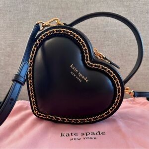 Kate Spade Amour 3D puff heart crossbody bag soft smooth leather gold chain trim
